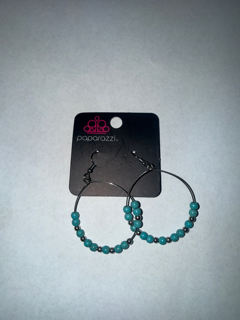 Paparazzi Teal Beaded Hoop Earrings - Women Jewelry